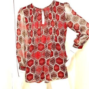 Tommy Hilfiger Red Hexagon Dot Tie-Neck Blouse